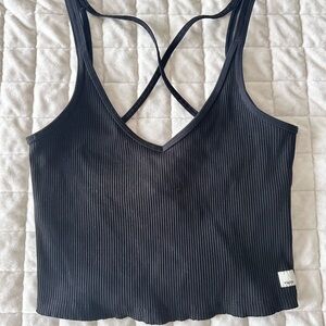 Vuori Black Crop Ribbed Tank Top